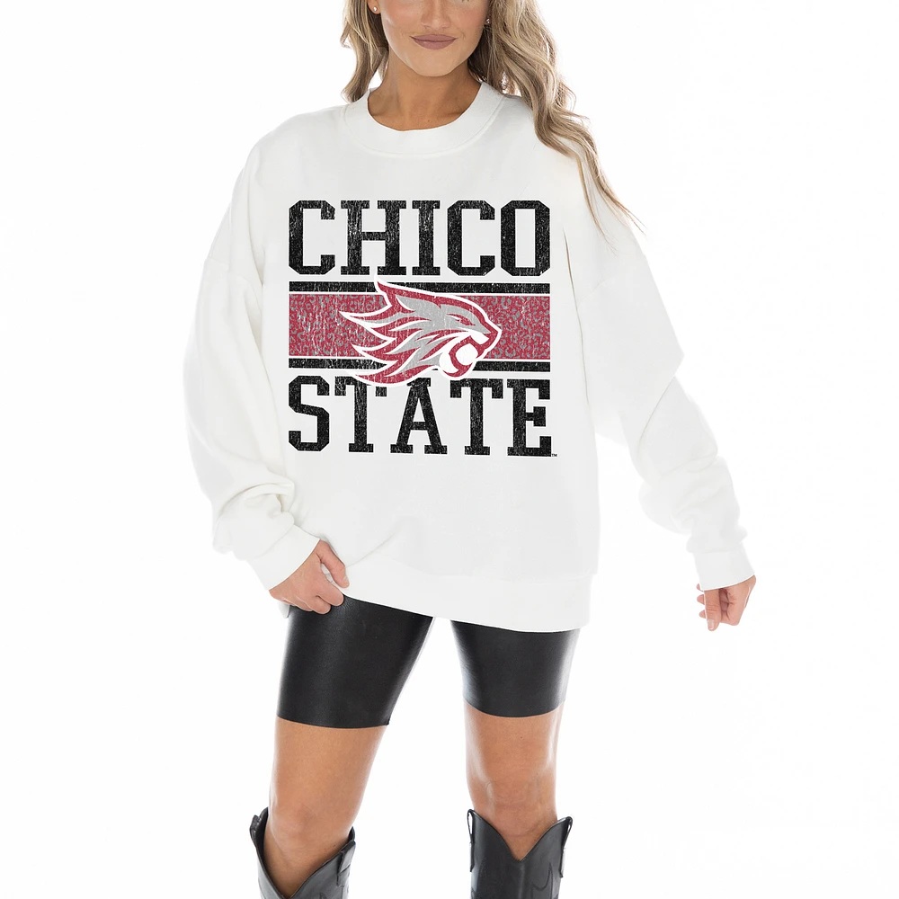 Women's Gameday Couture White Cal State Chico Wildcats Fair Catch Pullover Sweatshirt