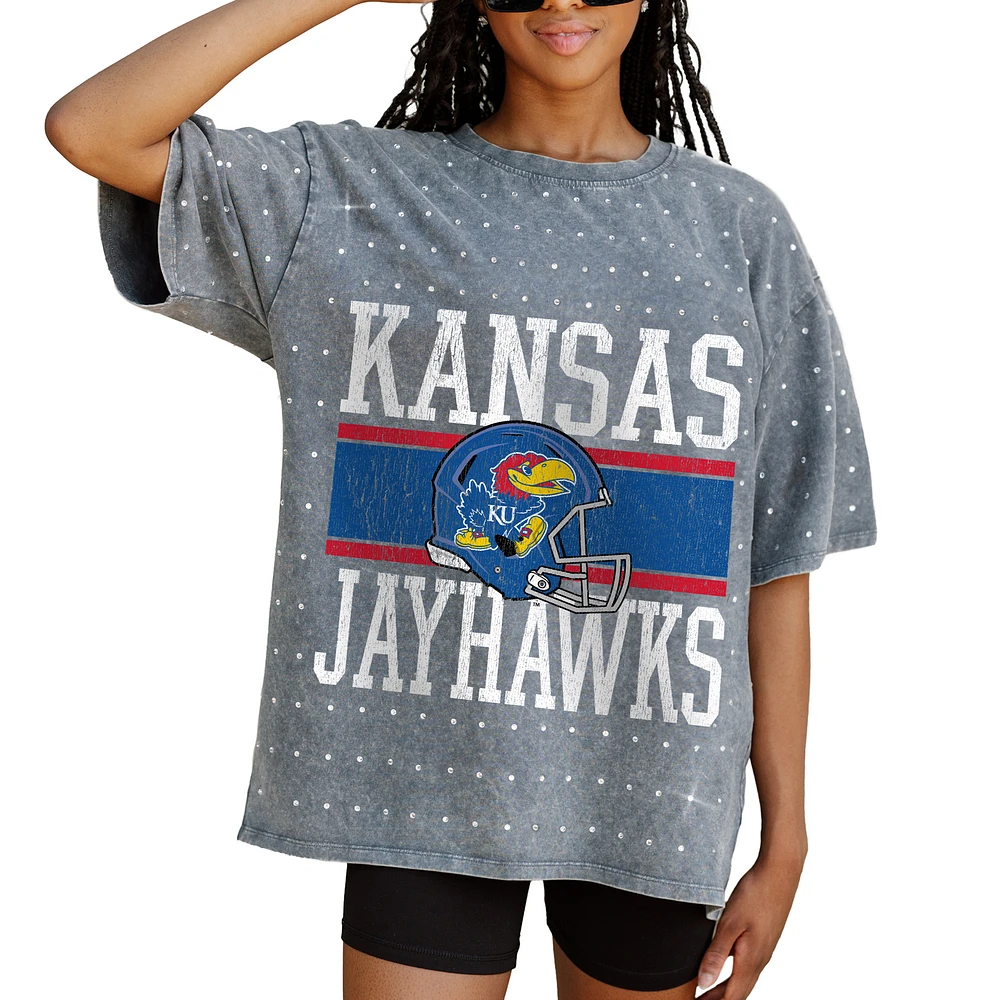 Women's Gameday Couture Gray Kansas Jayhawks On the Ball Oversized T-Shirt