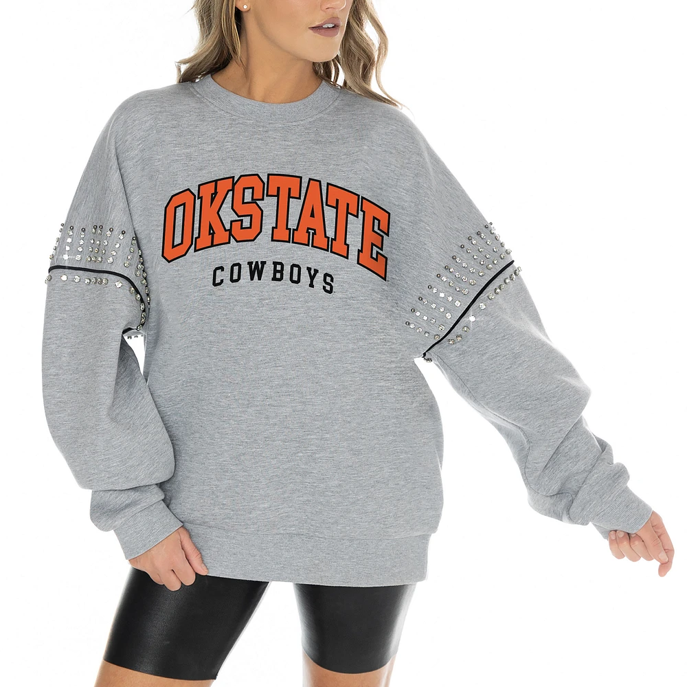Women's Gameday Couture Heather Gray Oklahoma State Cowboys Competitive Edge Oversized Fleece Pullover Sweatshirt