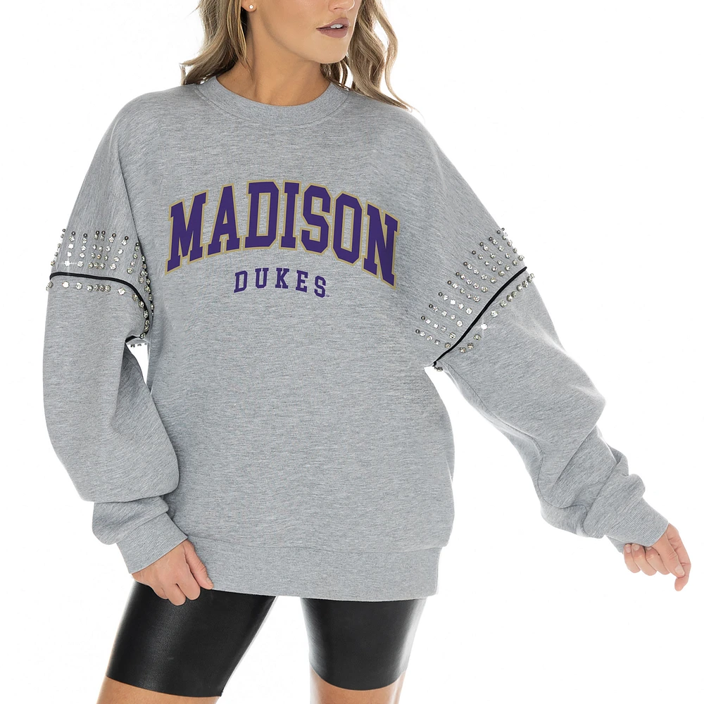 Women's Gameday Couture Heather Gray James Madison Dukes Competitive Edge Oversized Fleece Pullover Sweatshirt