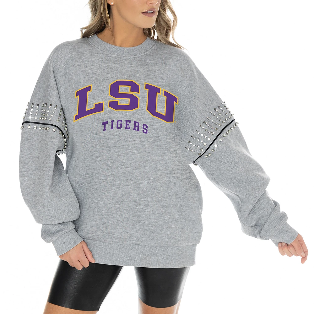Women's Gameday Couture Heather Gray LSU Tigers Competitive Edge Oversized Fleece Pullover Sweatshirt