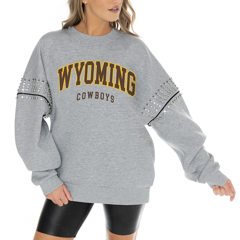 Women's Gameday Couture Heather Gray Wyoming Cowboys Competitive Edge Oversized Fleece Pullover Sweatshirt