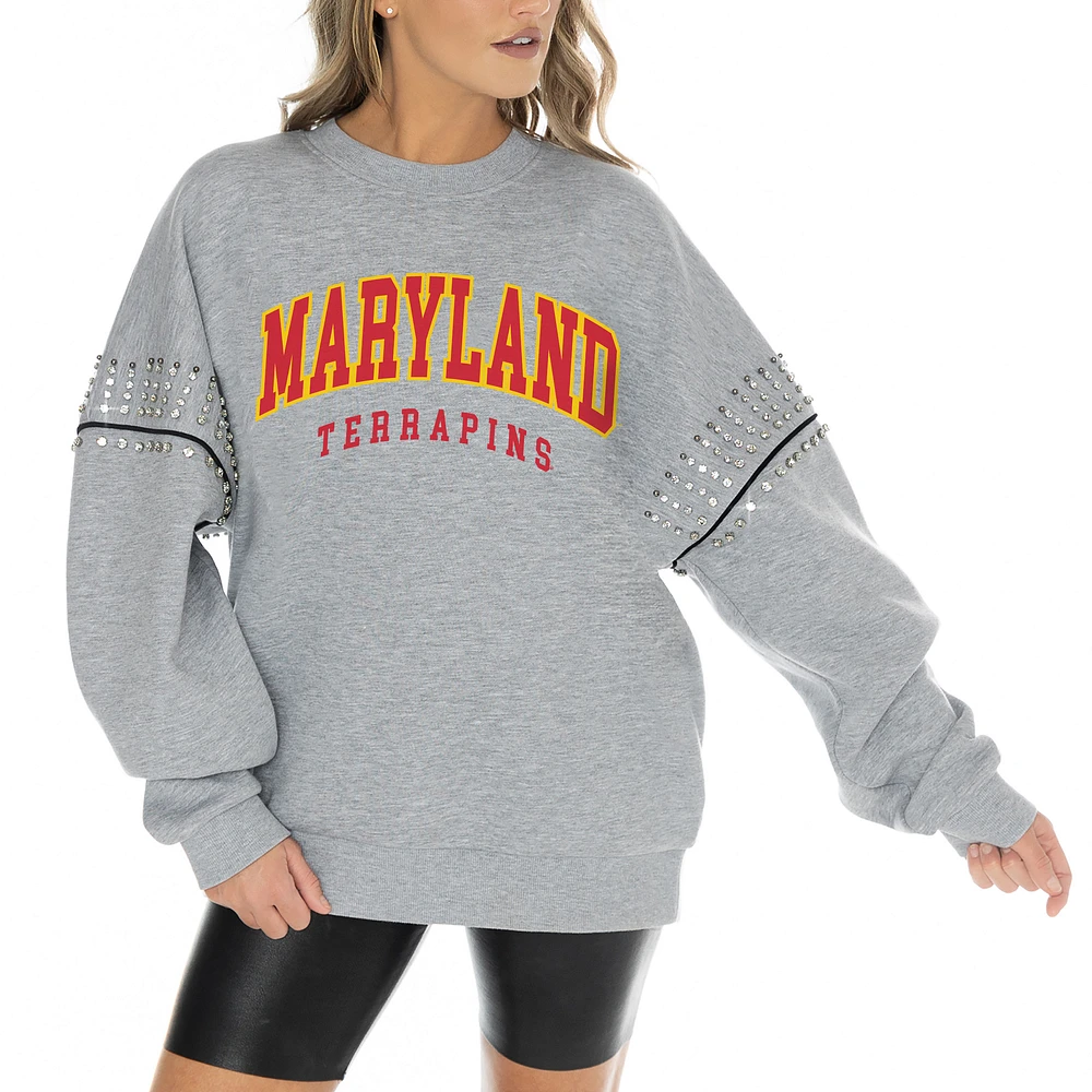 Women's Gameday Couture Heather Gray Maryland Terrapins Competitive Edge Oversized Fleece Pullover Sweatshirt