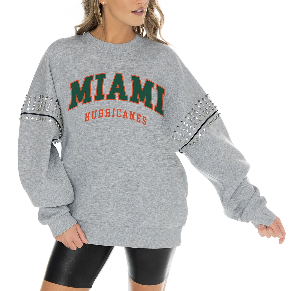 Women's Gameday Couture Heather Gray Miami Hurricanes Competitive Edge Oversized Fleece Pullover Sweatshirt