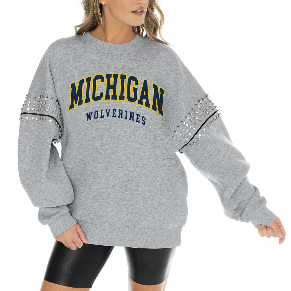 Women's Gameday Couture Heather Gray Michigan Wolverines Competitive Edge Oversized Fleece Pullover Sweatshirt