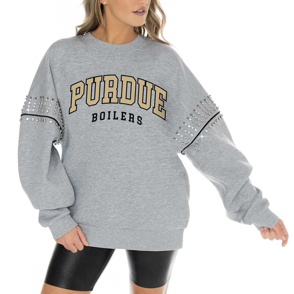 Women's Gameday Couture Heather Gray Purdue Boilermakers Competitive Edge Oversized Fleece Pullover Sweatshirt