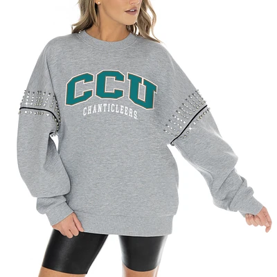 Women's Gameday Couture Heather Gray Coastal Carolina Chanticleers Competitive Edge Oversized Fleece Pullover Sweatshirt