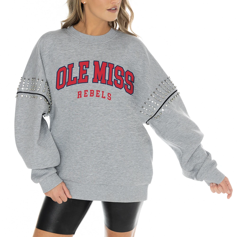 Women's Gameday Couture Heather Gray Ole Miss Rebels Competitive Edge Oversized Fleece Pullover Sweatshirt