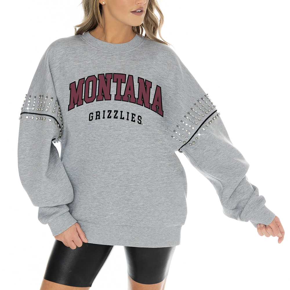 Women's Gameday Couture Heather Gray Montana Grizzlies Competitive Edge Oversized Fleece Pullover Sweatshirt