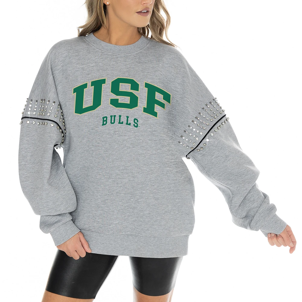 Women's Gameday Couture Heather Gray South Florida Bulls Competitive Edge Oversized Fleece Pullover Sweatshirt