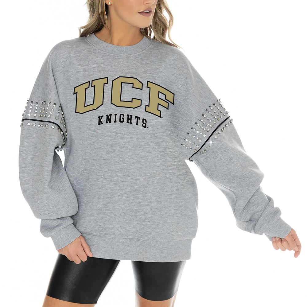 Women's Gameday Couture Heather Gray UCF Knights Competitive Edge Oversized Fleece Pullover Sweatshirt