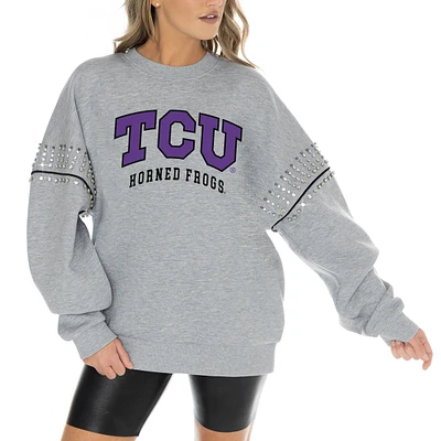 Women's Gameday Couture Heather Gray TCU Horned Frogs Competitive Edge Oversized Fleece Pullover Sweatshirt
