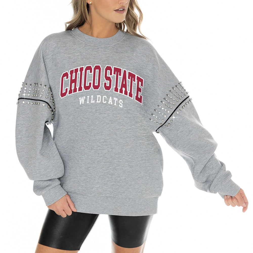 Women's Gameday Couture Heather Gray Cal State Chico Wildcats Competitive Edge Oversized Fleece Pullover Sweatshirt