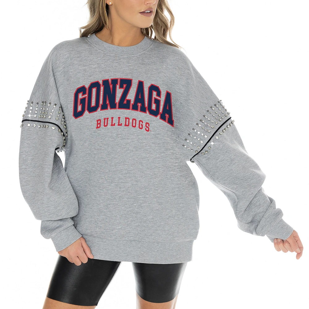 Women's Gameday Couture Heather Gray Gonzaga Bulldogs Competitive Edge Oversized Fleece Pullover Sweatshirt
