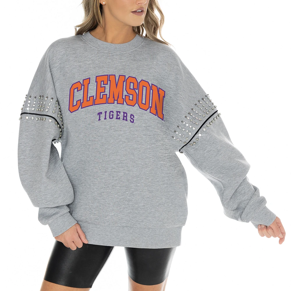 Women's Gameday Couture Heather Gray Clemson Tigers Competitive Edge Oversized Fleece Pullover Sweatshirt
