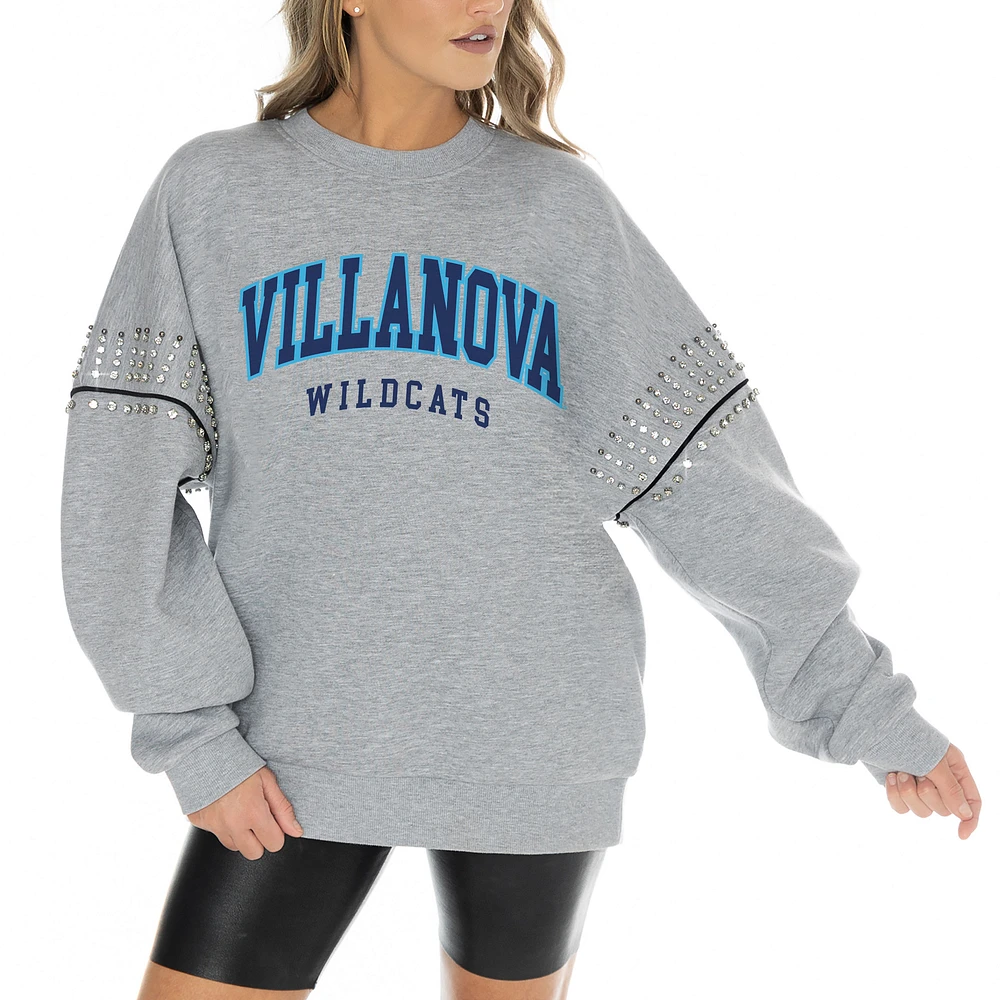 Women's Gameday Couture Heather Gray Villanova Wildcats Competitive Edge Oversized Fleece Pullover Sweatshirt