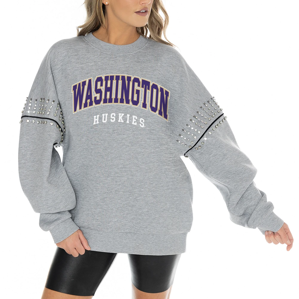 Women's Gameday Couture Heather Gray Washington Huskies Competitive Edge Oversized Fleece Pullover Sweatshirt