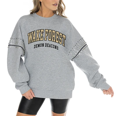 Women's Gameday Couture Heather Gray Wake Forest Demon Deacons Competitive Edge Oversized Fleece Pullover Sweatshirt