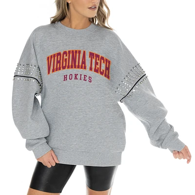 Women's Gameday Couture Heather Gray Virginia Tech Hokies Competitive Edge Oversized Fleece Pullover Sweatshirt