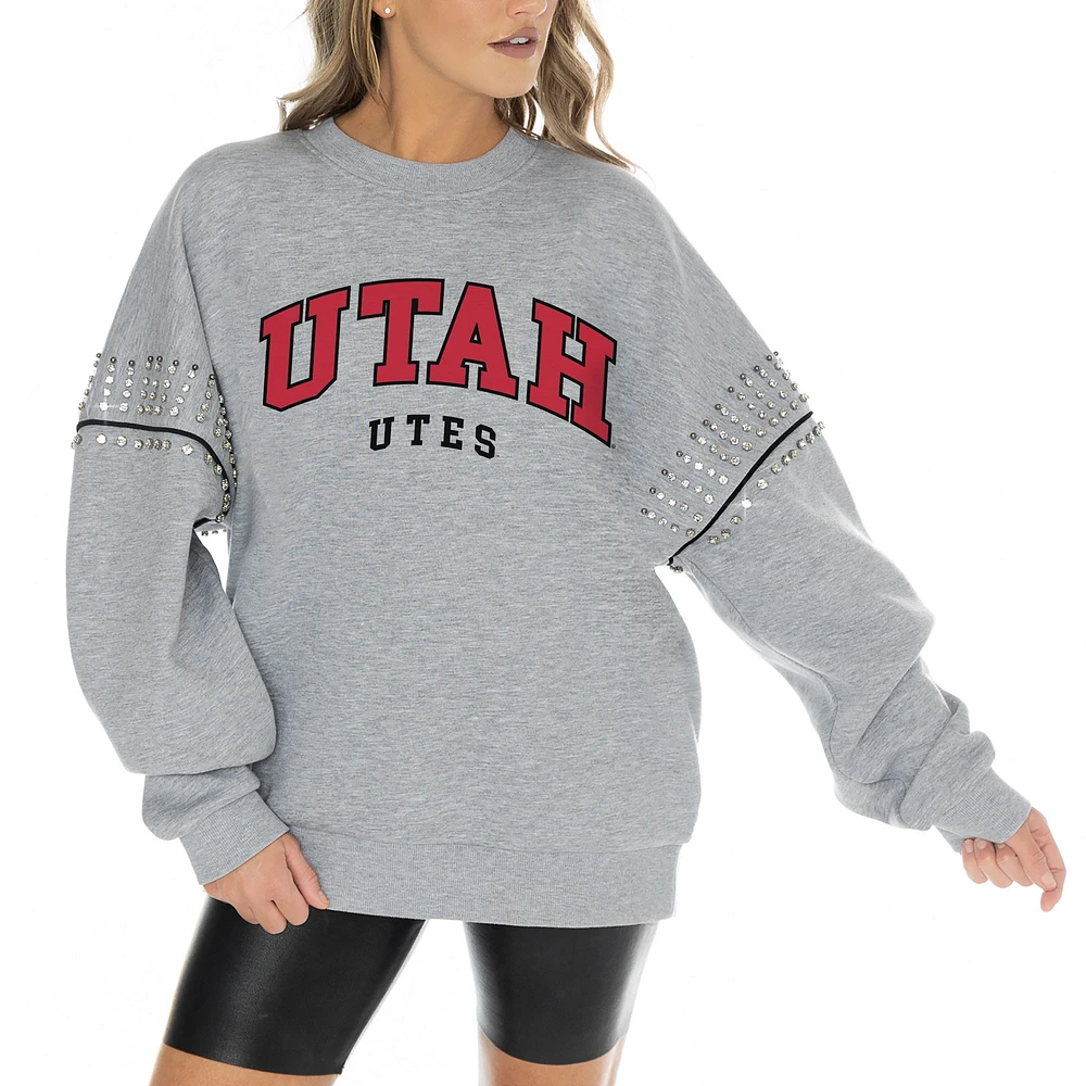 Women's Gameday Couture Heather Gray Utah Utes Competitive Edge Oversized Fleece Pullover Sweatshirt