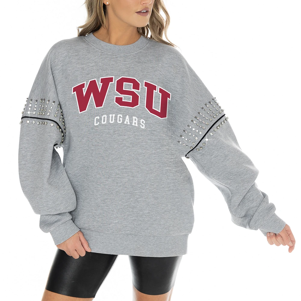 Women's Gameday Couture Heather Gray Washington State Cougars Competitive Edge Oversized Fleece Pullover Sweatshirt