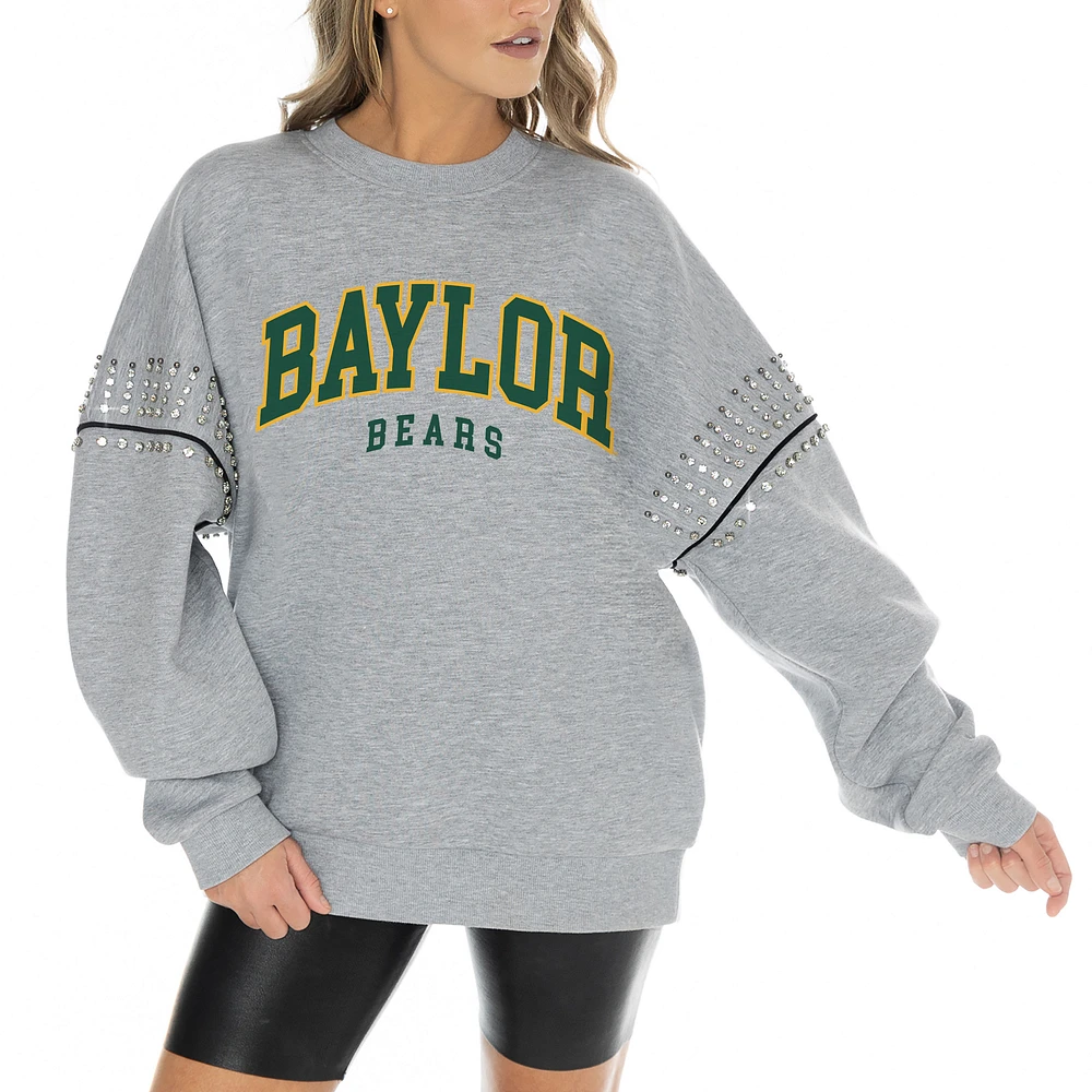 Women's Gameday Couture Heather Gray Baylor Bears Competitive Edge Oversized Fleece Pullover Sweatshirt