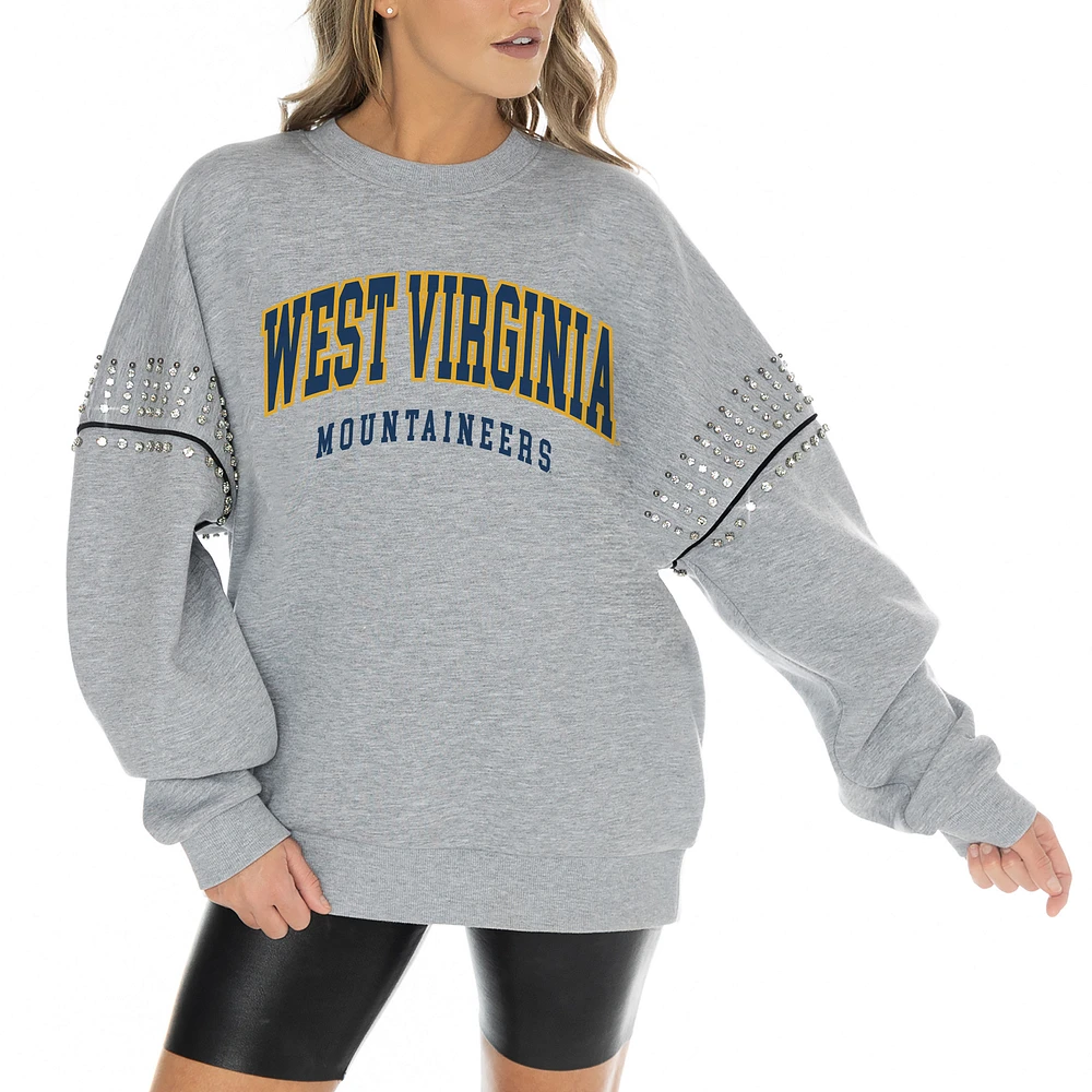 Women's Gameday Couture Heather Gray West Virginia Mountaineers Competitive Edge Oversized Fleece Pullover Sweatshirt