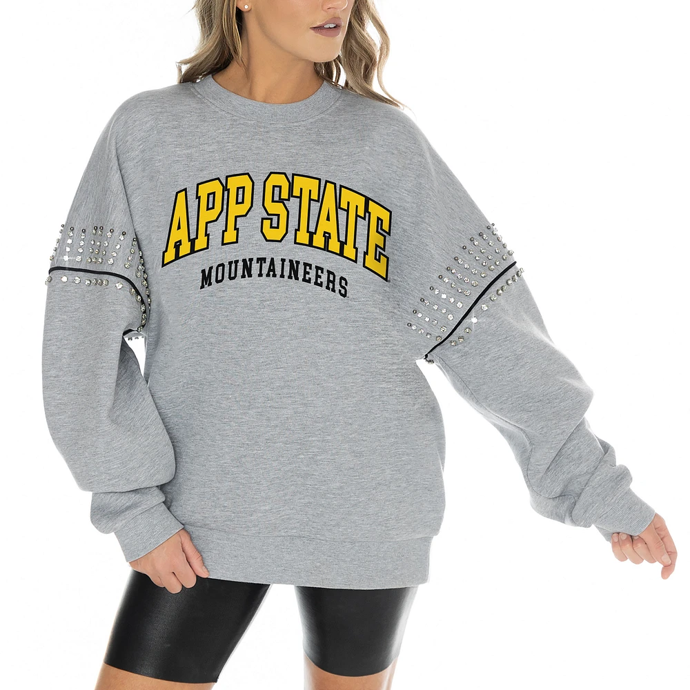 Women's Gameday Couture Heather Gray Appalachian State Mountaineers Competitive Edge Oversized Fleece Pullover Sweatshirt