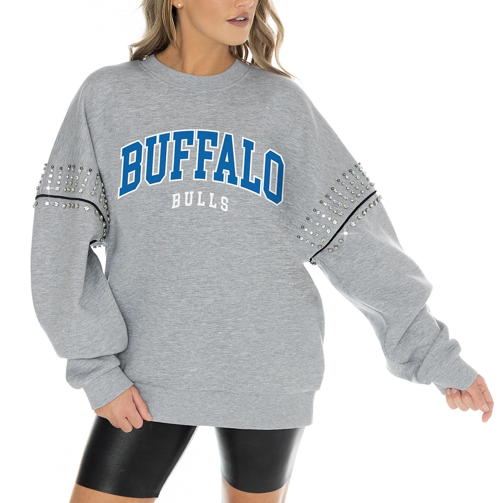 Women's Gameday Couture Heather Gray Buffalo Bulls Competitive Edge Oversized Fleece Pullover Sweatshirt
