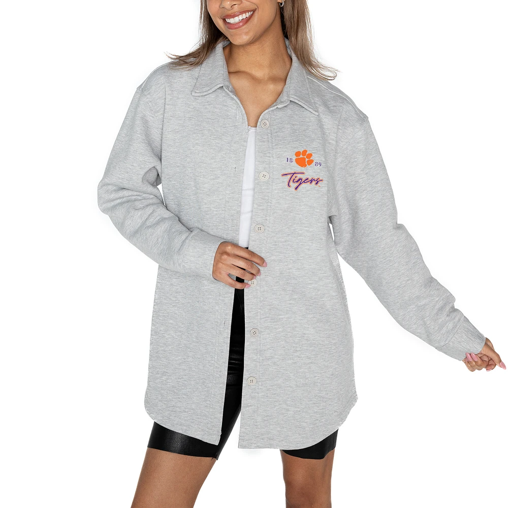 Women's Gameday Couture Ash Clemson Tigers Foundation Full-Button Long Sleeve Overshirt