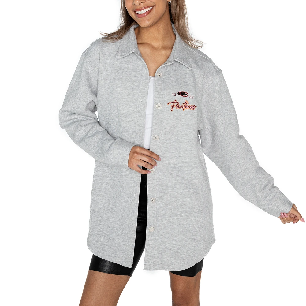 Women's Gameday Couture Ash Claflin Panthers Foundation Full-Button Long Sleeve Overshirt