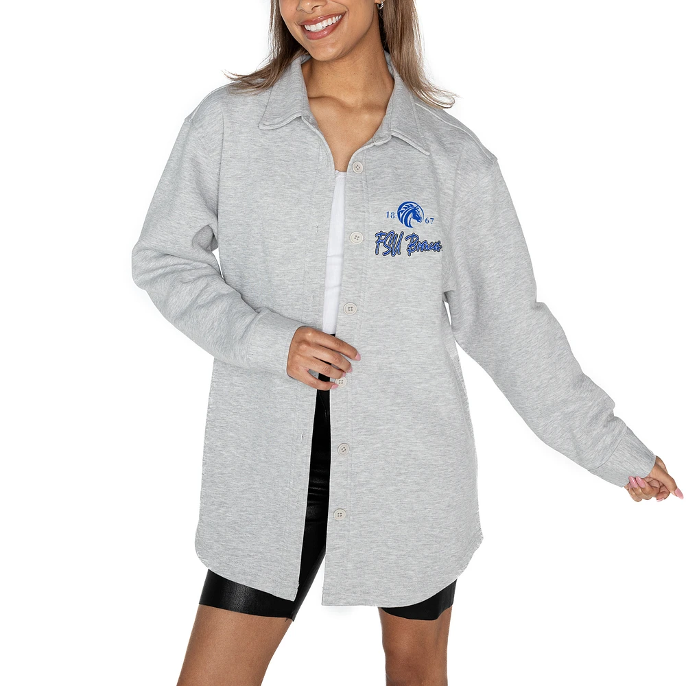 Women's Gameday Couture Ash Fayetteville State Broncos Foundation Full-Button Long Sleeve Overshirt