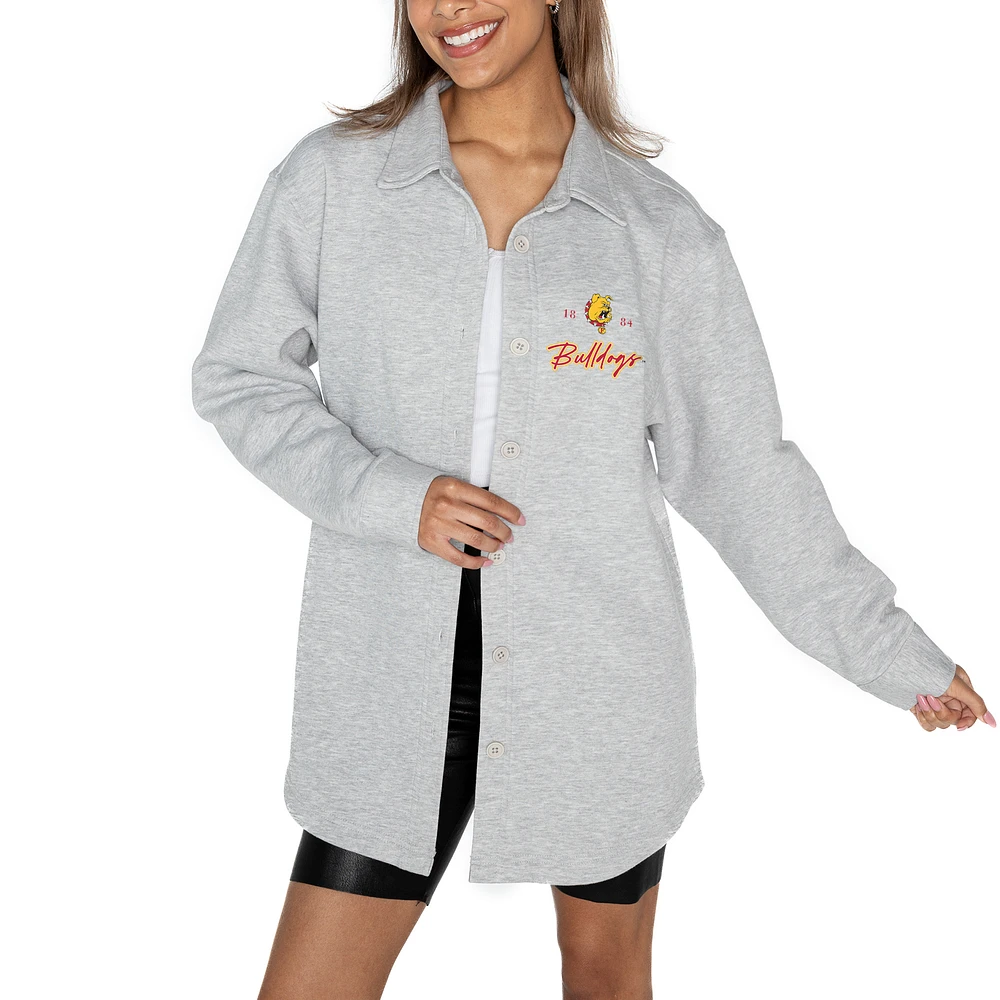Women's Gameday Couture Ash Ferris State Bulldogs Foundation Full-Button Long Sleeve Overshirt