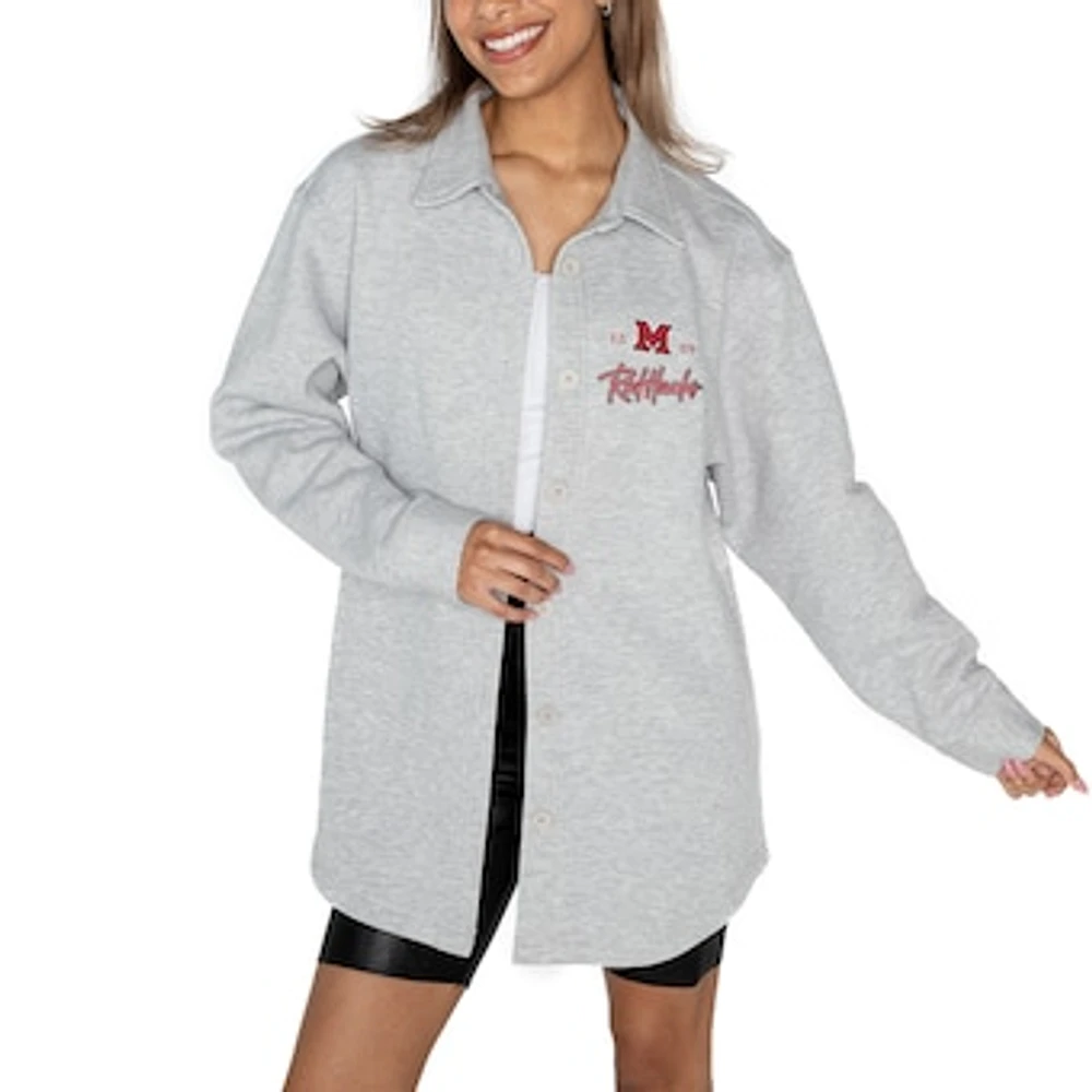 Women's Gameday Couture Ash Miami University RedHawks Foundation Full-Button Long Sleeve Overshirt