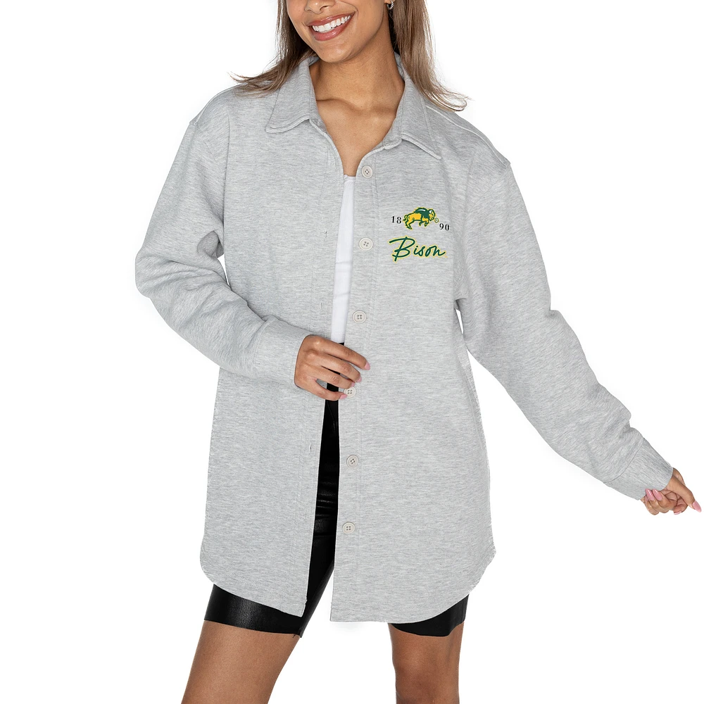 Women's Gameday Couture Ash NDSU Bison Foundation Full-Button Long Sleeve Overshirt