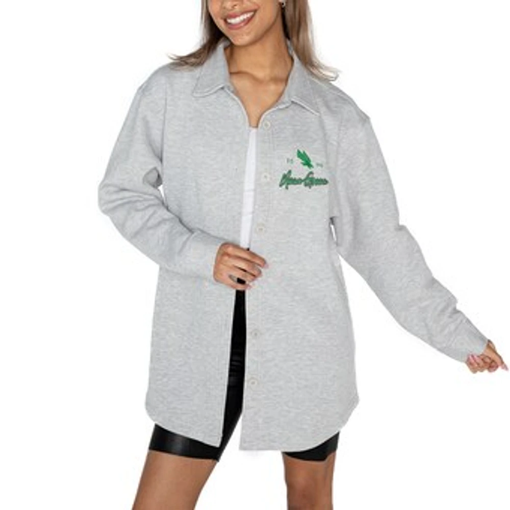 Women's Gameday Couture Ash North Texas Mean Green Foundation Full-Button Long Sleeve Overshirt