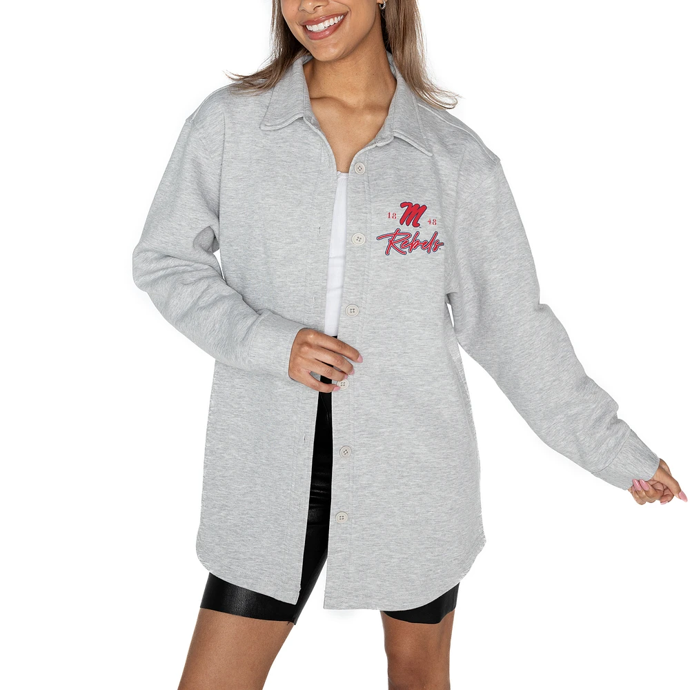 Women's Gameday Couture Ash Ole Miss Rebels Foundation Full-Button Long Sleeve Overshirt