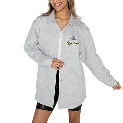 Women's Gameday Couture Ash UNCG Spartans Foundation Full-Button Long Sleeve Overshirt