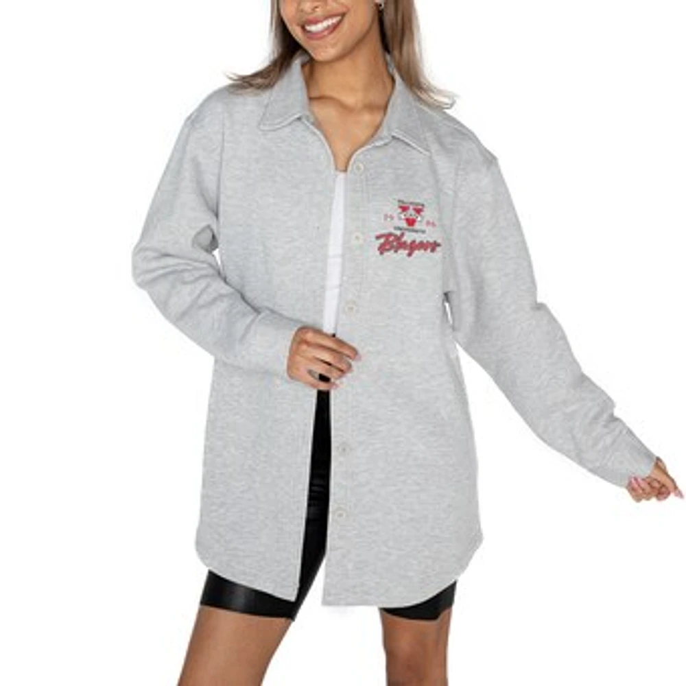 Women's Gameday Couture Ash Valdosta State Blazers Foundation Full-Button Long Sleeve Overshirt