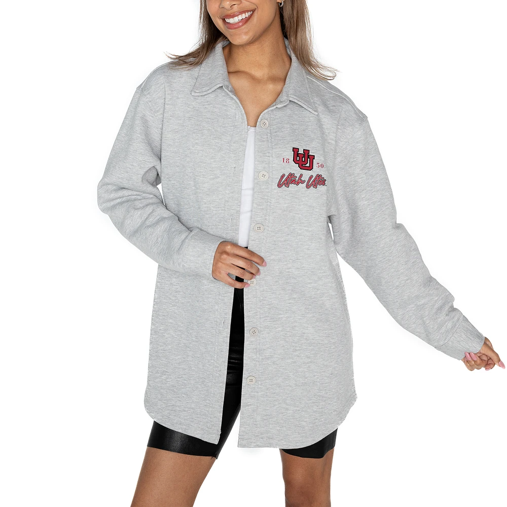 Women's Gameday Couture Ash Utah Utes Foundation Full-Button Long Sleeve Overshirt