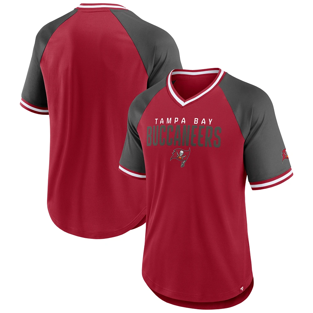 Men's Fanatics Red/Pewter Tampa Bay Buccaneers Hashmark Raglan T-Shirt