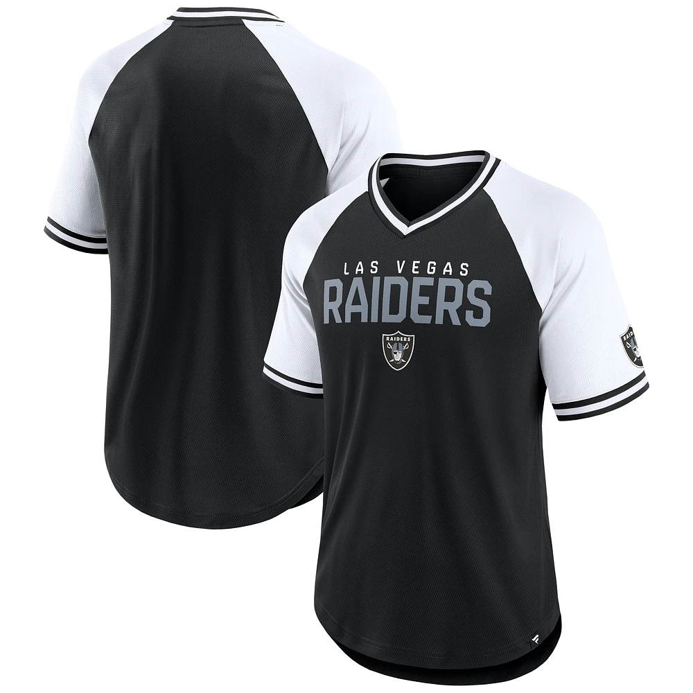 Men's Fanatics Black/White Las Vegas Raiders Hashmark Raglan T-Shirt