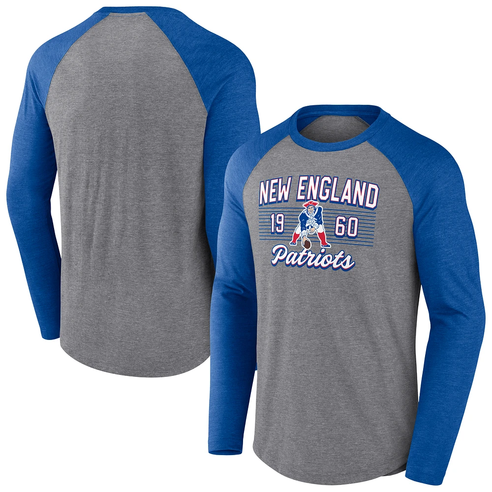 Men's Fanatics Heather Gray New England Patriots Weekend Casual Raglan Long Sleeve T-Shirt