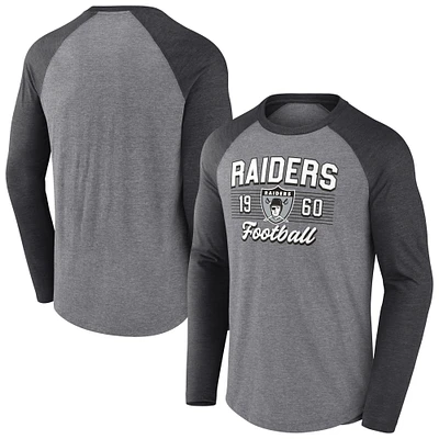 Men's Fanatics Heather Gray Las Vegas Raiders Weekend Casual Raglan Long Sleeve Tri-Blend T-Shirt