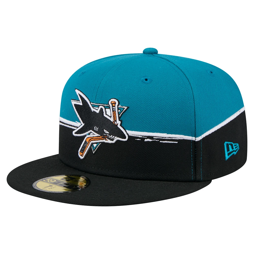 Men's New Era Black/Teal San Jose Sharks Vintage Color Dip 59FIFTY Fitted Hat