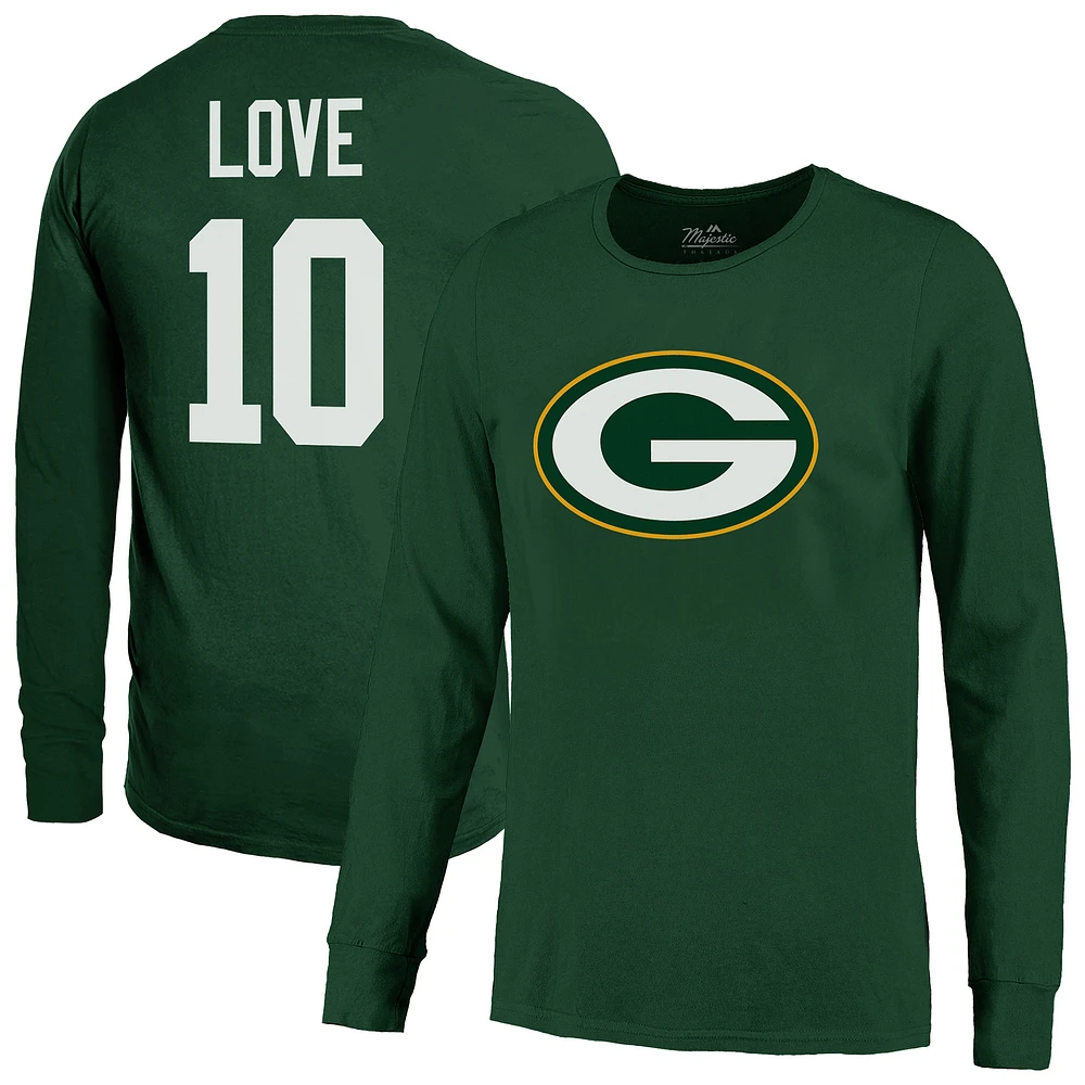 Men's Majestic Threads Jordan Love Green Bay Packers Name & Number Long Sleeve T-Shirt
