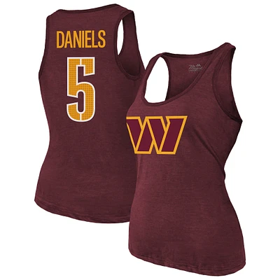 Women's Majestic Threads Jayden Daniels Burgundy Washington Commanders Name & Number Tri-Blend Scoop Neck Tank Top