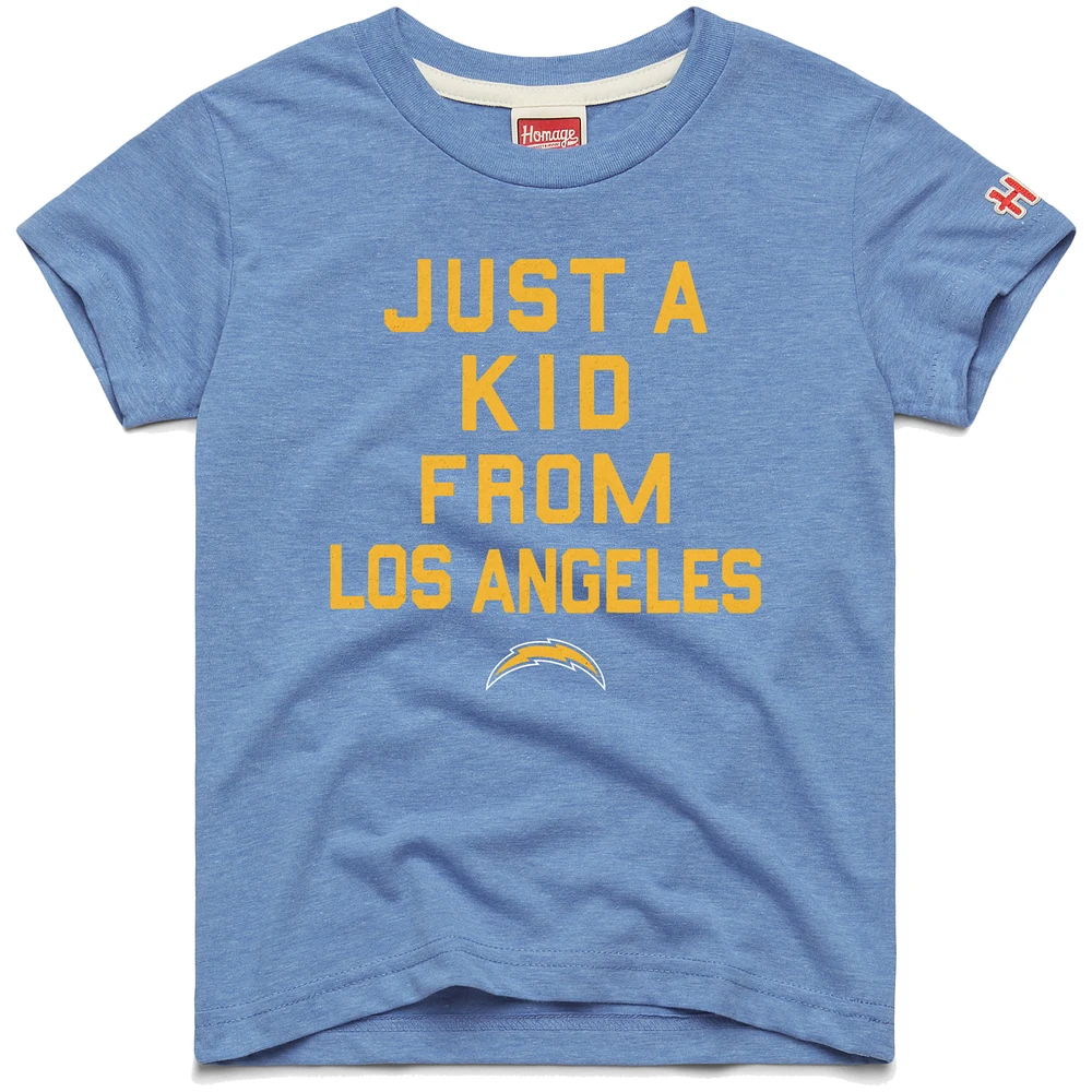 Youth Homage Powder Blue Los Angeles Chargers Just a Kid Tri-Blend T-Shirt