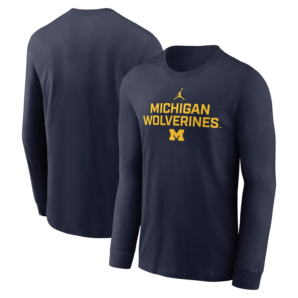 Men's Jordan Brand Navy Michigan Wolverines 2025 Sideline Dri-FIT Long Sleeve T-Shirt