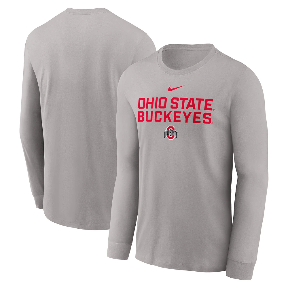 Men's Nike Gray Ohio State Buckeyes 2025 Sideline Performance Long Sleeve T-Shirt
